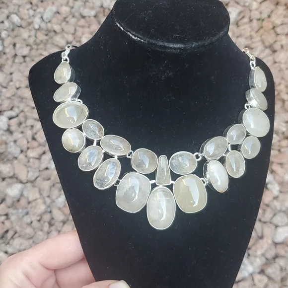 New Oversized Golden Rutile 925 Silver Statement Necklace. - Picture 6 of 16